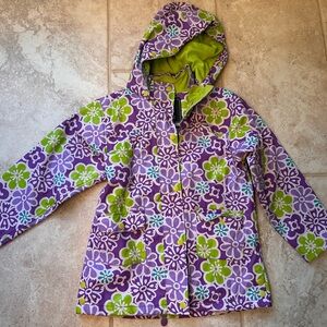 Kamik Girls Green and Purple Floral rain coat size 7